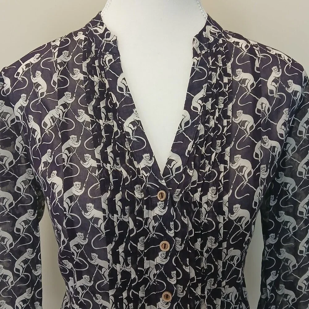 Maeve Animal Print Semi-Sheer Popover Blouse Eggplant Purple Size 2 - Picture 5 of 8